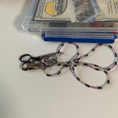 LOT:281: Embroidery Floss/Yarns, Beads, Scissors, Books on Traditional Jewish Crafting, Misc Supplies