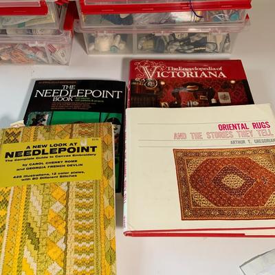 LOT:281: Embroidery Floss/Yarns, Beads, Scissors, Books on Traditional Jewish Crafting, Misc Supplies