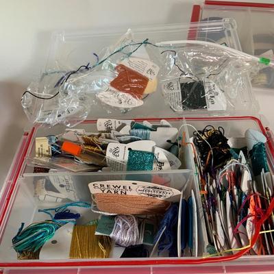 LOT:281: Embroidery Floss/Yarns, Beads, Scissors, Books on Traditional Jewish Crafting, Misc Supplies