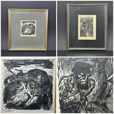 LOT 381: 2 Vintage Woodblock Prints Signed by Artist
