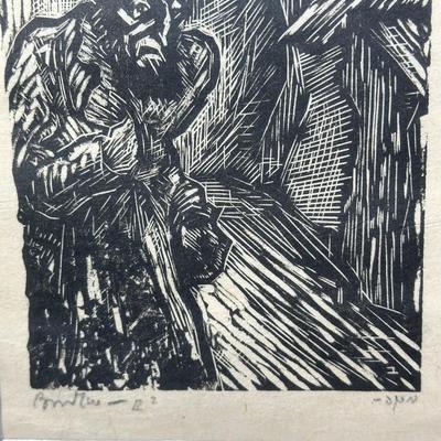 LOT 381: 2 Vintage Woodblock Prints Signed by Artist