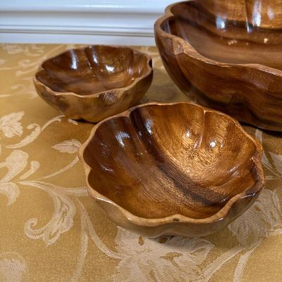 LOT 388: Vintage Scalloped Salad Bowl Set w/ Glass Oil & Vinegar Cruet & More