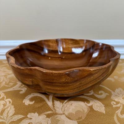 LOT 388: Vintage Scalloped Salad Bowl Set w/ Glass Oil & Vinegar Cruet & More