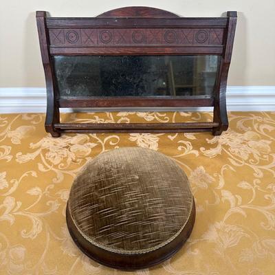 LOT 389: Vintage Towel Rack Mirror & Footstool