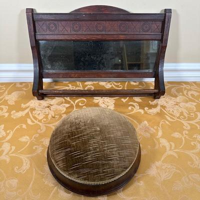 LOT 389: Vintage Towel Rack Mirror & Footstool