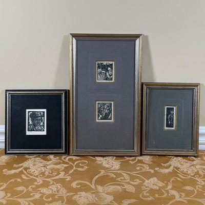 LOT 390: 4 Vintage Woodblock Prints Signed by Artist