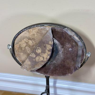 LOT 398: Antique Shaving Mirror, Vintage Tooth Powder Tins, Limoges Trinket Box & Lusterware Porcelain Victorian 4" Boot, Germany