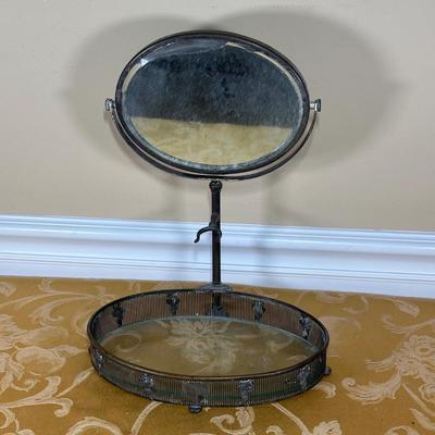 LOT 398: Antique Shaving Mirror, Vintage Tooth Powder Tins, Limoges Trinket Box & Lusterware Porcelain Victorian 4" Boot, Germany