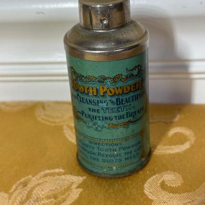 LOT 398: Antique Shaving Mirror, Vintage Tooth Powder Tins, Limoges Trinket Box & Lusterware Porcelain Victorian 4" Boot, Germany