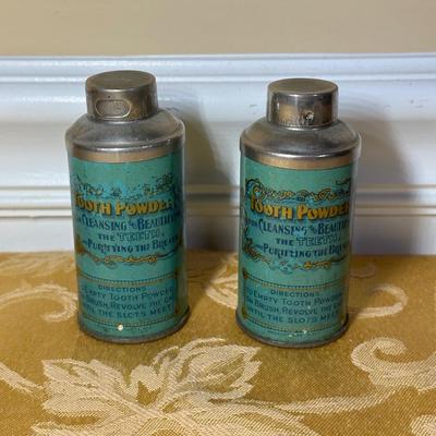 LOT 398: Antique Shaving Mirror, Vintage Tooth Powder Tins, Limoges Trinket Box & Lusterware Porcelain Victorian 4" Boot, Germany