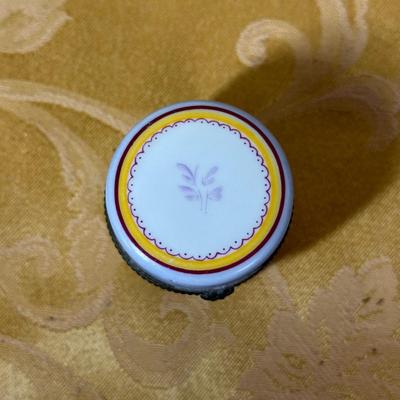 LOT 398: Antique Shaving Mirror, Vintage Tooth Powder Tins, Limoges Trinket Box & Lusterware Porcelain Victorian 4" Boot, Germany