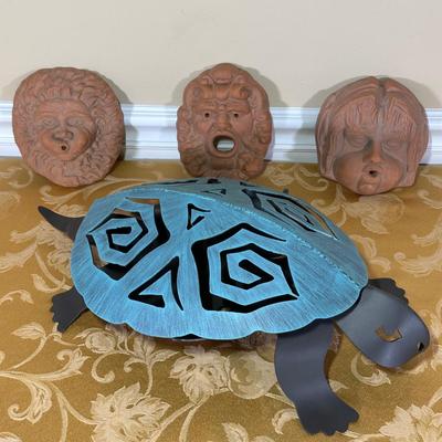 LOT 400: Cricket Forge Turtle Luminaire with Small Terra Cotta Wall Reliefs