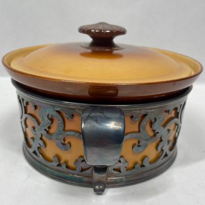 Antique Ceramic Casserole with lid and silver plate holder by Durabel from Rosenthal & Co. Bavaria
