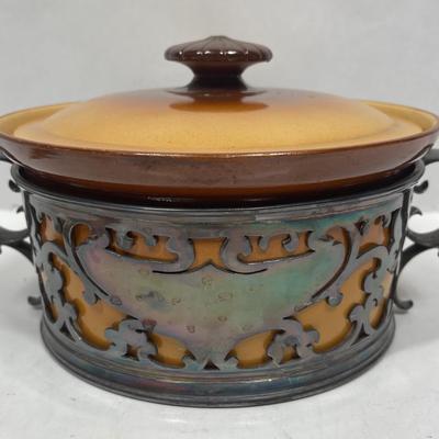 Antique Ceramic Casserole with lid and silver plate holder by Durabel from Rosenthal & Co. Bavaria