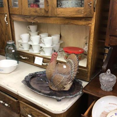 Great Wood Glass and Enamel Hoosier Cabinet