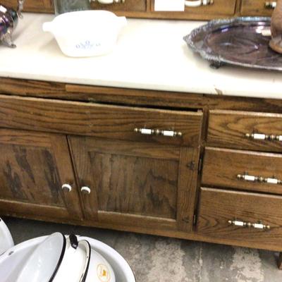 Great Wood Glass and Enamel Hoosier Cabinet