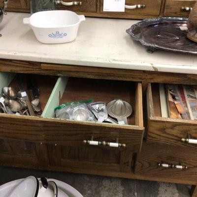Great Wood Glass and Enamel Hoosier Cabinet