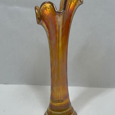Fenton Carnival Iridescent Glass Marigold Morning Glory Vase 9‘