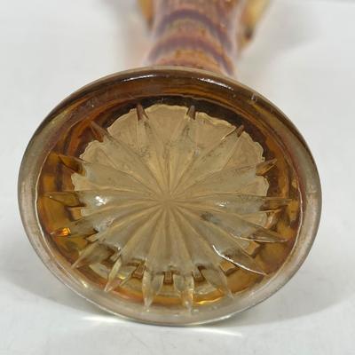 Fenton Carnival Iridescent Glass Marigold Morning Glory Vase 9‘