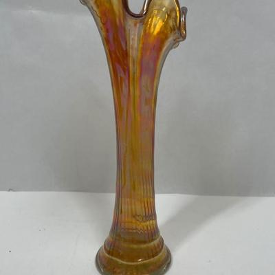 Sale Photo Thumbnail #5: Beautiful iridescent swung-glass style vase.  Good condition. Approx. 9" tall.