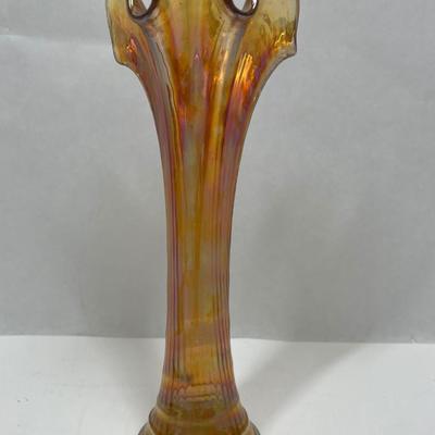 Fenton Carnival Iridescent Glass Marigold Morning Glory Vase 9‘