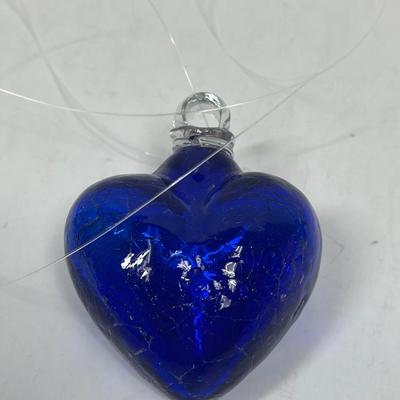 Glass Hanging Ornament Friendship Puffy Blue Heart Love Decor Handmade