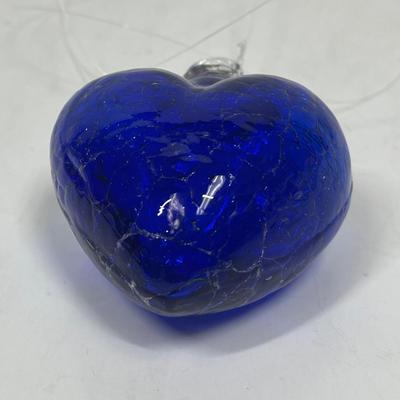 Glass Hanging Ornament Friendship Puffy Blue Heart Love Decor Handmade