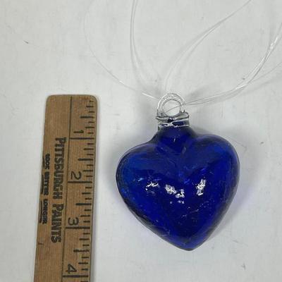 Glass Hanging Ornament Friendship Puffy Blue Heart Love Decor Handmade