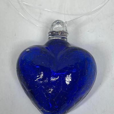 Glass Hanging Ornament Friendship Puffy Blue Heart Love Decor Handmade