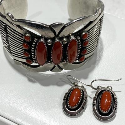 Signed Sterling Silver Bracelet & Matching Earrings