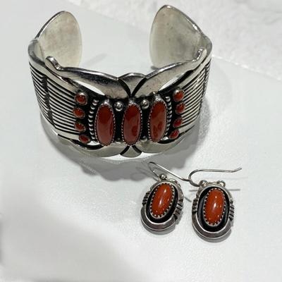 Signed Sterling Silver Bracelet & Matching Earrings