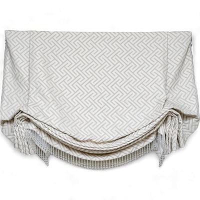 Set of 3 High Quality Custom Window Roman Shades with Beads, Beige and White Geometric Pattern