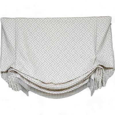 Set of 3 High Quality Custom Window Roman Shades with Beads, Beige and White Geometric Pattern