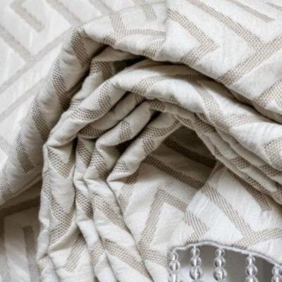 Set of 3 High Quality Custom Window Roman Shades with Beads, Beige and White Geometric Pattern