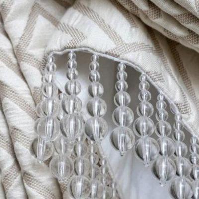 Set of 3 High Quality Custom Window Roman Shades with Beads, Beige and White Geometric Pattern