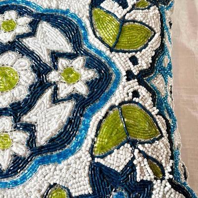 Chic Geometric Motif Beaded Decorative Accent Throw Pillow