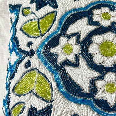 Chic Geometric Motif Beaded Decorative Accent Throw Pillow