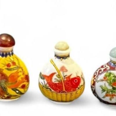 Fabulous Collection of 5 Snuff Bottles, Set of 5 Assorted Hand Made, Asian Antiques, Decor, Gift