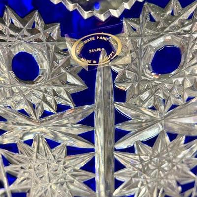 Hungarian Crystal Cobalt Cut to Clear Bohemian Crystal Queen Lace Pedestal Bowl