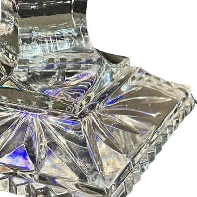 Hungarian Crystal Cobalt Cut to Clear Bohemian Crystal Queen Lace Pedestal Bowl