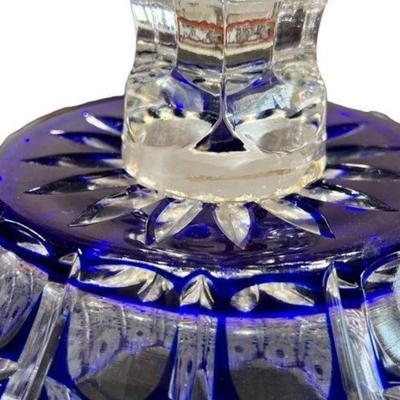 Hungarian Crystal Cobalt Cut to Clear Bohemian Crystal Queen Lace Pedestal Bowl