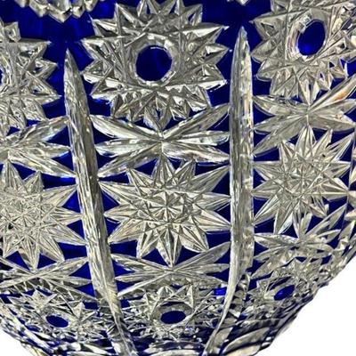 Hungarian Crystal Cobalt Cut to Clear Bohemian Crystal Queen Lace Pedestal Bowl