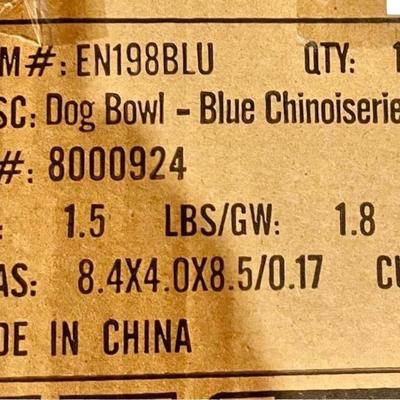 Pair of Chinoiserie Blue and White Ceramic Pet, Dog, Cat Feeding Bowls