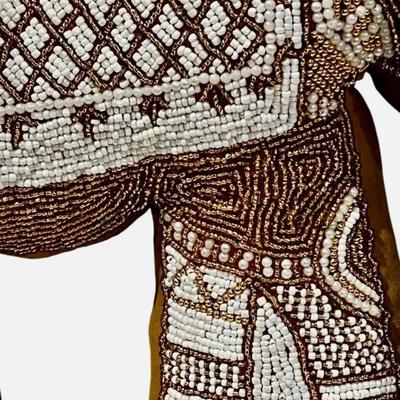 Mustard Velvet Elephant Hand-Beaded Embroidered Decorative Pillow