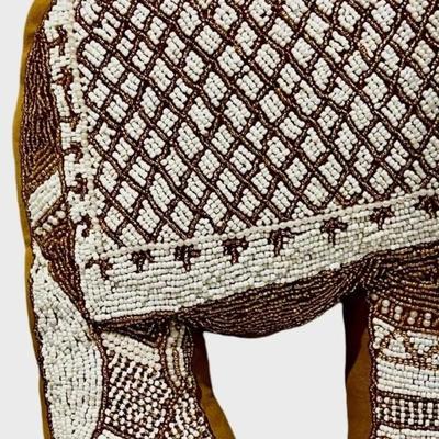 Mustard Velvet Elephant Hand-Beaded Embroidered Decorative Pillow