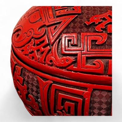 Chinese Cinnabar Lacquer Style Ram Form Oval Box