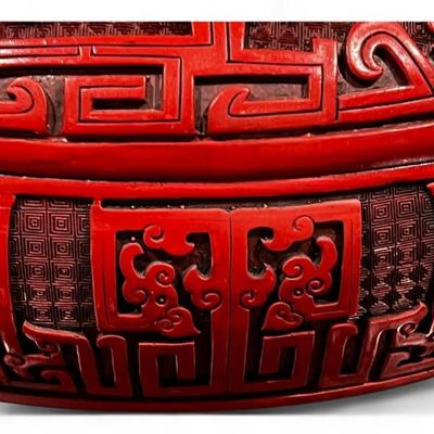 Chinese Cinnabar Lacquer Style Ram Form Oval Box