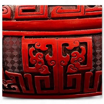 Chinese Cinnabar Lacquer Style Ram Form Oval Box