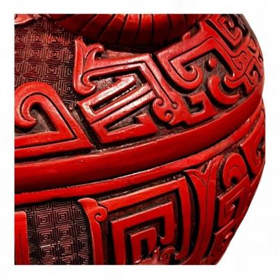 Chinese Cinnabar Lacquer Style Ram Form Oval Box