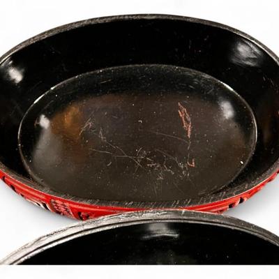 Chinese Cinnabar Lacquer Style Ram Form Oval Box